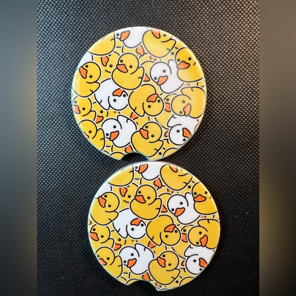 Ducks Yellow Sandstone Ceramic Car Cup Holder Coasters Set New - Picture 2 of 4